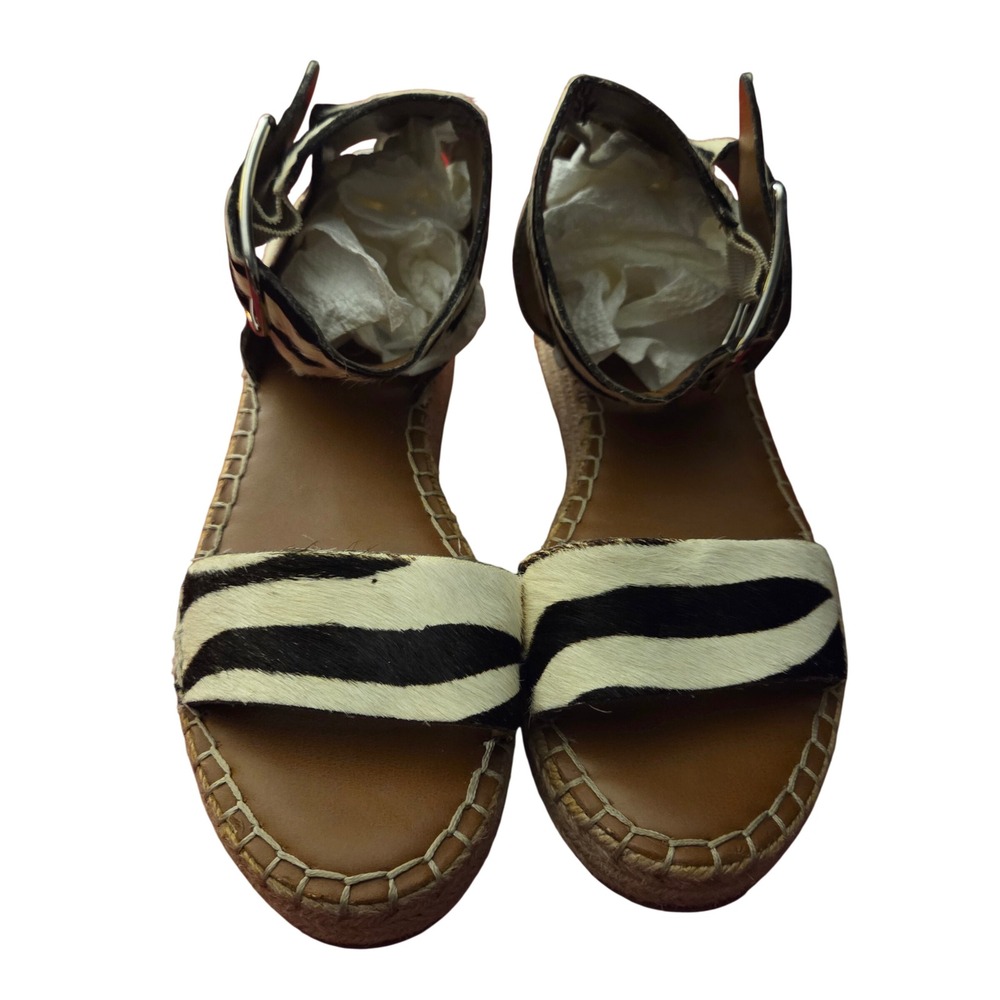 Franco Sarto, Size 8,Zebra Print Espadrille Platform Sandals Ankle Strap Buckle